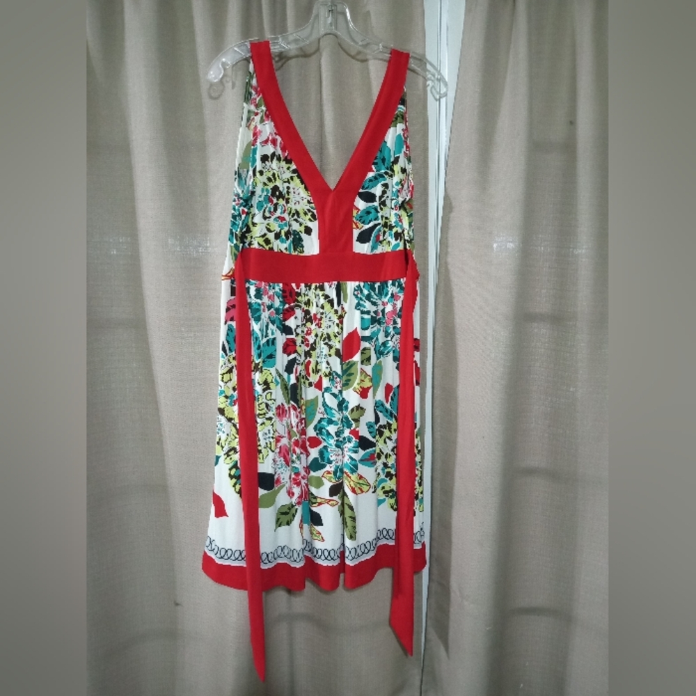 ECI sleeveless red floral midi dress sz 12